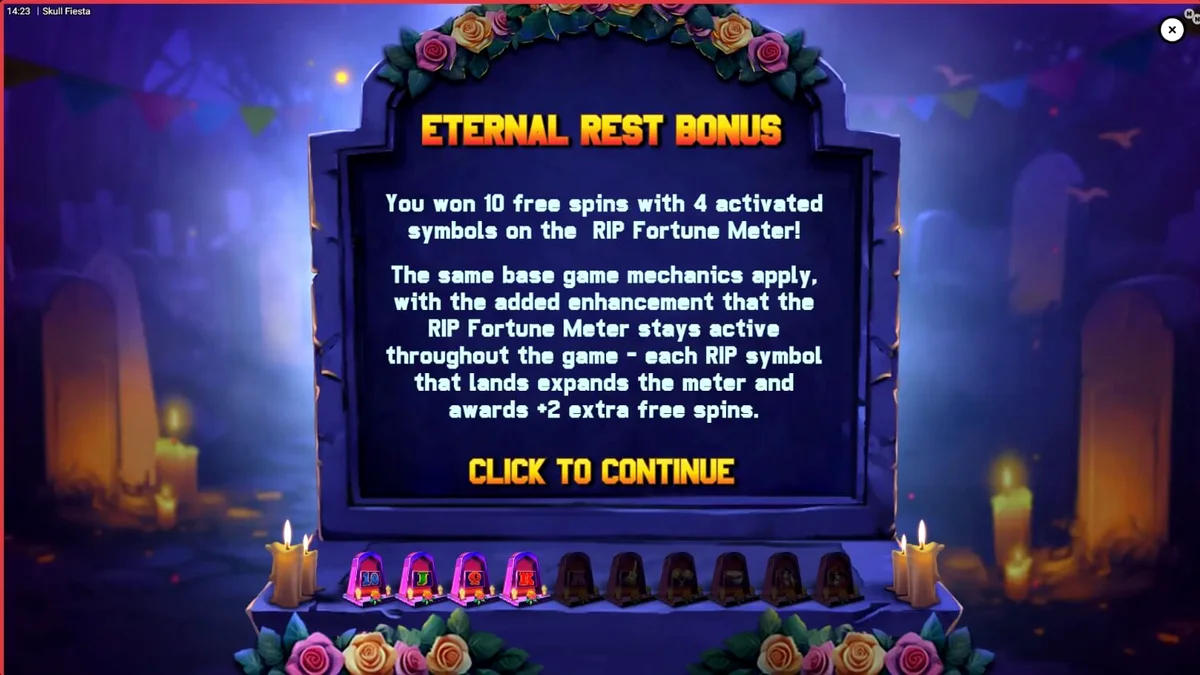 Tampilan visual slot Skull Fiesta dengan tema Day of the Dead